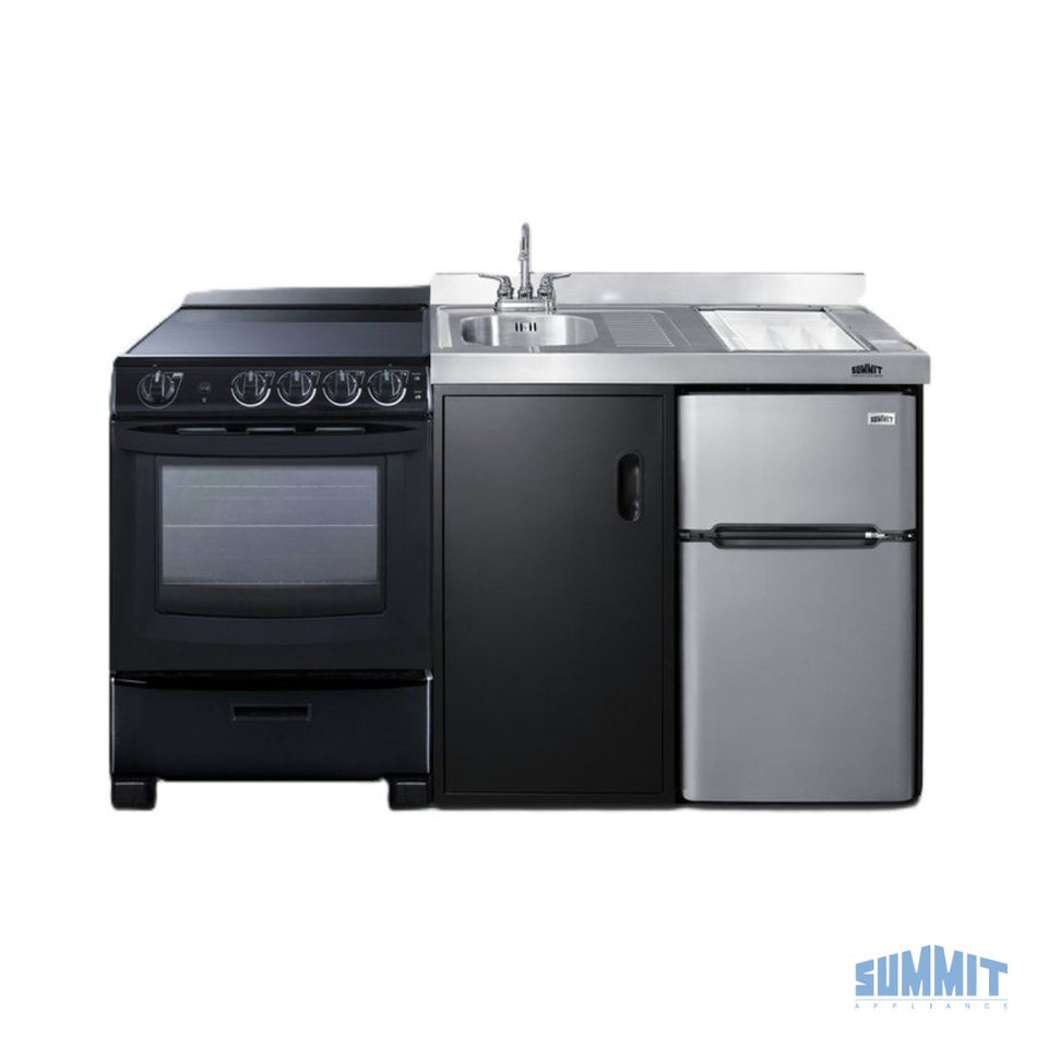 Summit Black 63" Wide All-in-One Kitchenette with Electric Range - USA Brand